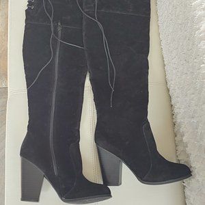 Over The Knee NWOT Black Faux Suede Rear Lace Detail Boots